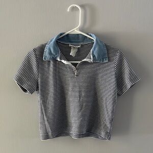 Striped Kids Shirt with Blue Collar
